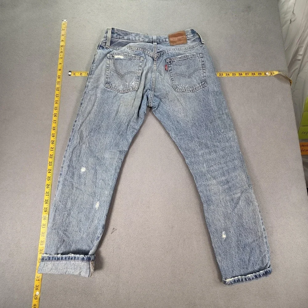 Levis 501 CT Jeans Womens Light Wash Tapered Patched Distressed Fits 27x27 - Picture 2 of 16